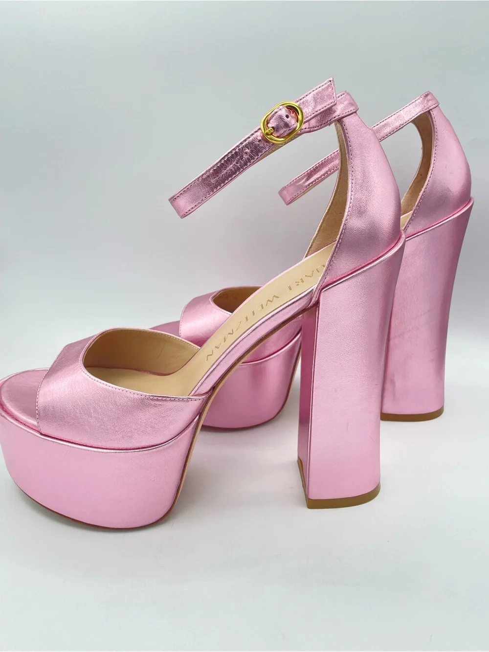 STUART WEITZMAN Skyhigh 145 Metallic Pink Platform Sandals Size 9